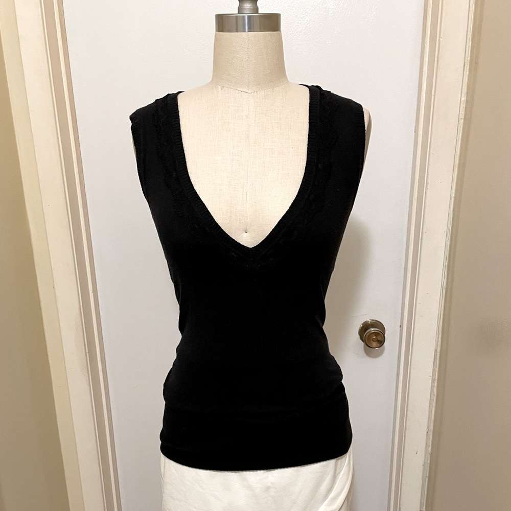 Lace Trim V-Neck Sweater Vest